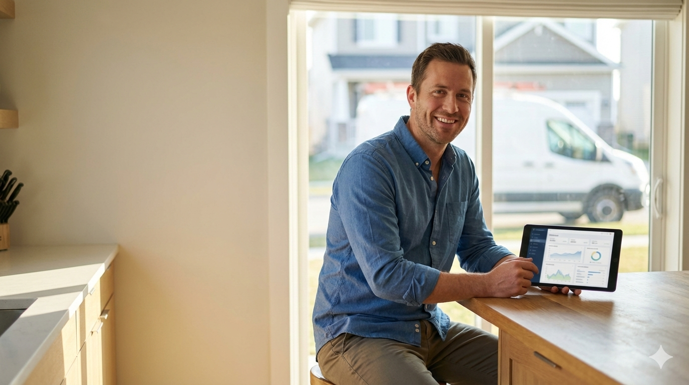 Home services professional reviewing analytics dashboard